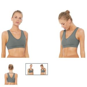 Alo Togetherness Ribbed Knit sports bra in light pink size small